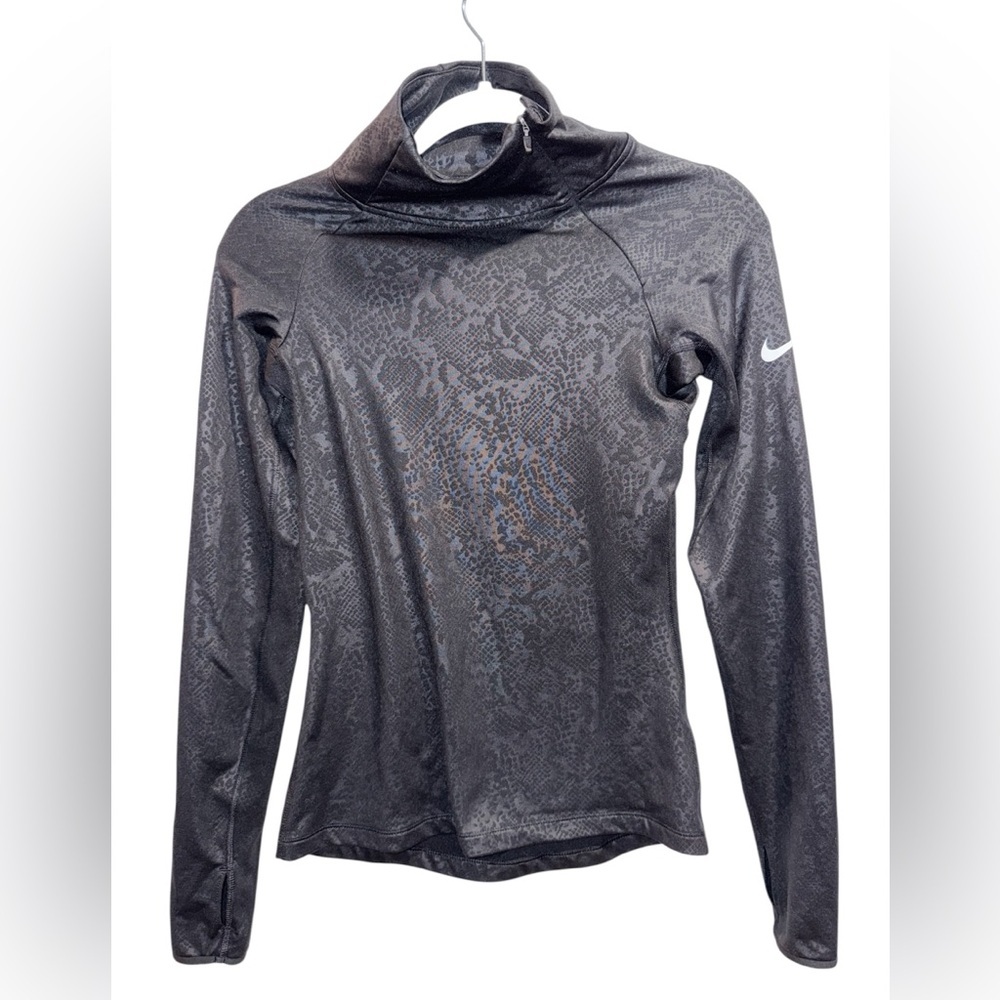 Nike animal Print Women athletic Dri Fit Long Sleeve Turtle Neck Top size XS